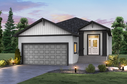 DG 23 A - The Grayson Broadview Homes Winnipeg bungalow with covered front porch and stucco finish