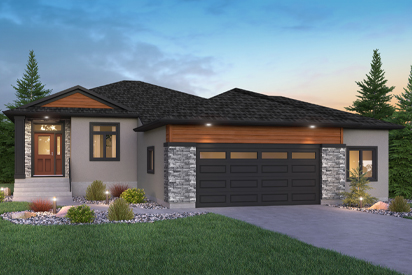 DG 50 A - The Pritchard Broadview Homes Winnipeg bungalow with cultured stone and stucco and covered front entrance